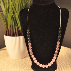 Elegant Pink and Black Beaded Necklace
